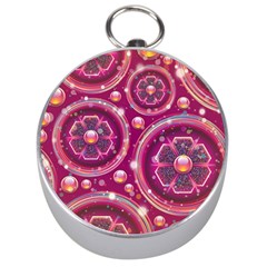 Pink Abstract Background Floral Glossy Silver Compasses by Wegoenart