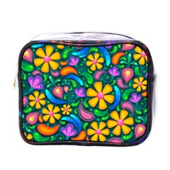 Floral Paisley Background Flowers Mini Toiletries Bag (one Side)