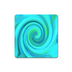 Groovy Cool Abstract Aqua Liquid Art Swirl Painting Square Magnet by myrubiogarden