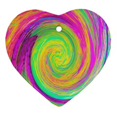 Groovy Abstract Purple And Yellow Liquid Swirl Heart Ornament (two Sides) by myrubiogarden