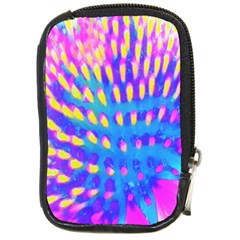 Pink, Blue And Yellow Abstract Coneflower Compact Camera Leather Case by myrubiogarden