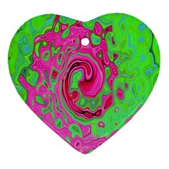 Groovy Abstract Green And Red Lava Liquid Swirl Heart Ornament (two Sides)