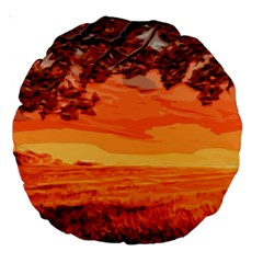 Field Sunset Orange Sky Land Large 18  Premium Round Cushions by Pakrebo