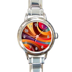 Abstract Colorful Background Wavy Round Italian Charm Watch by Pakrebo
