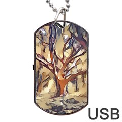 Tree Forest Woods Nature Landscape Dog Tag Usb Flash (two Sides) by Pakrebo