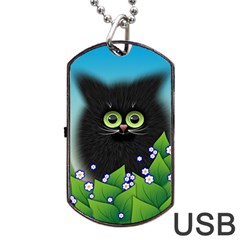 Kitten Black Furry Illustration Dog Tag Usb Flash (one Side)