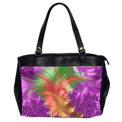 Fractal Purple Green Orange Yellow Oversize Office Handbag (2 Sides) by Pakrebo