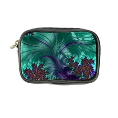 Fractal Turquoise Feather Swirl Coin Purse by Pakrebo