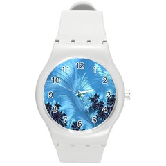 Fractal Art Feather Swirls Puffy Round Plastic Sport Watch (m)