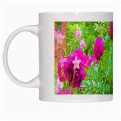 Impressionistic Purple Peonies With Green Hostas White Mugs