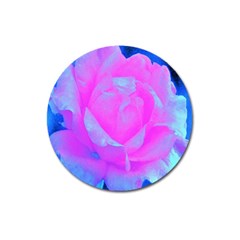 Beautiful Pastel Pink Rose With Blue Background Magnet 3  (round) by myrubiogarden