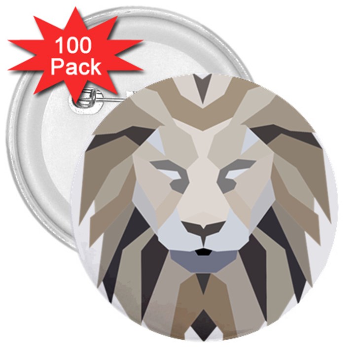 Polygonal Low Poly Lion Feline 3  Buttons (100 pack) 