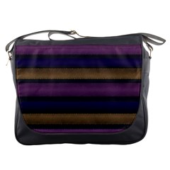 Stripes Pink Yellow Purple Grey Messenger Bag by BrightVibesDesign
