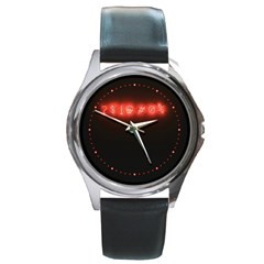 Neon Streetlight Bar Urban Not Happy Cursing Mad Funny Symbols Round Metal Watch by genx