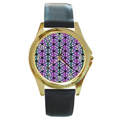 Geometric Patterns Triangle Seamless Round Gold Metal Watch by Pakrebo