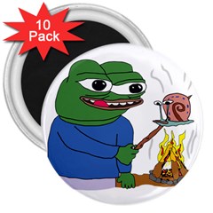 Apu Apustaja Roasting A Snail On A Campfire Pepe The Frog Pepethefrog The Helper Kekistan 3  Magnets (10 Pack)  by snek