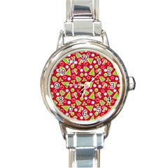 Christmas Paper Scrapbooking Pattern Round Italian Charm Watch by Mariart