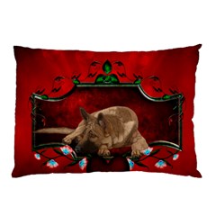 Wonderful German Shepherd With Heart And Flowers Pillow Case (two Sides) by FantasyWorld7