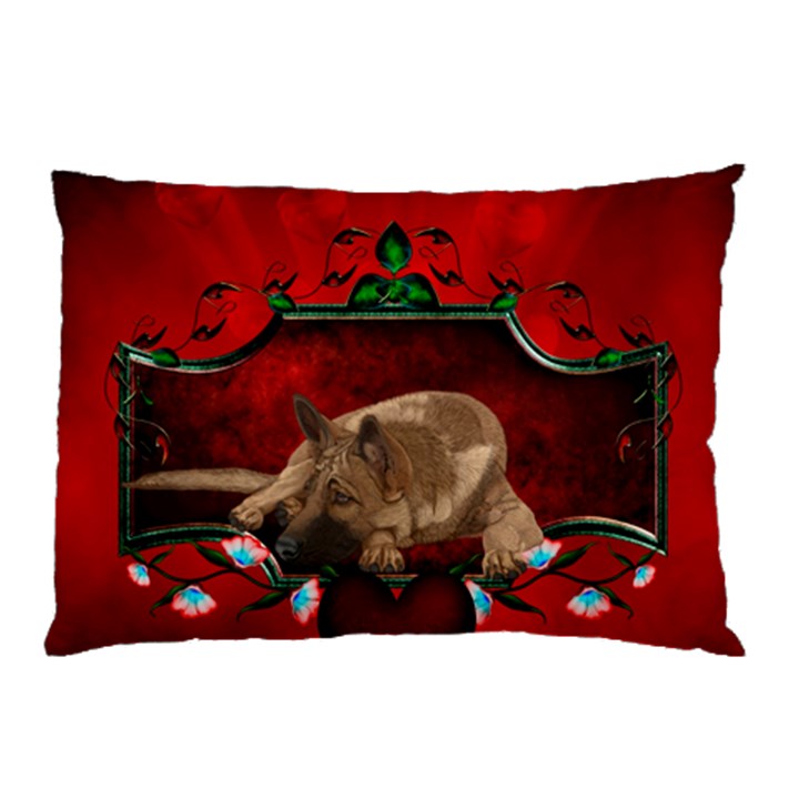 Wonderful German Shepherd With Heart And Flowers Pillow Case (Two Sides)