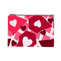 Pink Hearts Pattern Love Shape Cosmetic Bag (large) by Pakrebo