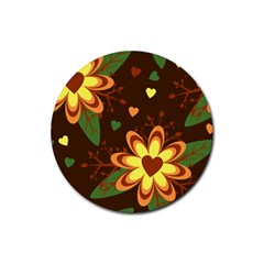 Floral Hearts Brown Green Retro Rubber Coaster (round) 