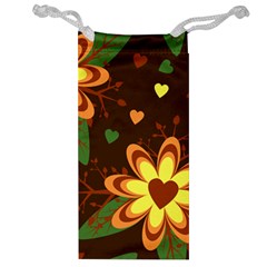 Floral Hearts Brown Green Retro Jewelry Bag