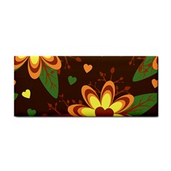Floral Hearts Brown Green Retro Hand Towel by Pakrebo