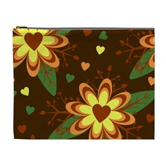 Floral Hearts Brown Green Retro Cosmetic Bag (xl)