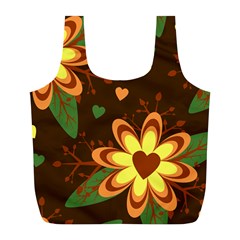 Floral Hearts Brown Green Retro Full Print Recycle Bag (l)