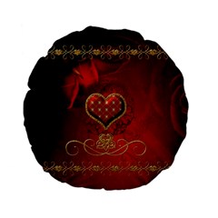Wonderful Heart With Roses Standard 15  Premium Flano Round Cushions by FantasyWorld7