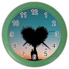 Tree Heart At Sunset Color Wall Clock by WensdaiAmbrose