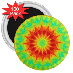 Kaleidoscope Background Mandala Red Green 3  Magnets (100 Pack) by Mariart