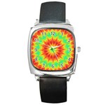 Kaleidoscope Background Mandala Red green Square Metal Watch Front