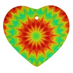 Kaleidoscope Background Mandala Red green Heart Ornament (Two Sides) Front