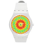 Kaleidoscope Background Mandala Red green Round Plastic Sport Watch (M)