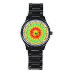 Kaleidoscope Background Mandala Red green Stainless Steel Round Watch Front