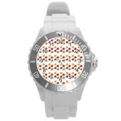 Autumn Leaves Round Plastic Sport Watch (l) by Mariart
