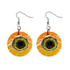 Sunflower Flower Yellow Orange Mini Button Earrings by Mariart