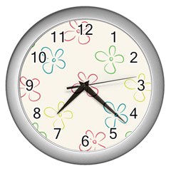 Flower Background Nature Floral Wall Clock (silver) by Mariart