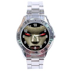 Evil Nun Close Up Portrait Illustration Stainless Steel Analogue Watch by dflcprintsclothing