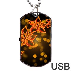 Flowers Background Bokeh Leaf Dog Tag Usb Flash (one Side) by Mariart