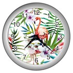 Rose flamingo Wall Clock (Silver)