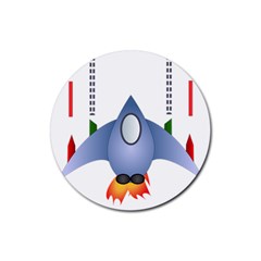 Spaceship Rocket Space Game Cosmos Rubber Round Coaster (4 Pack) 