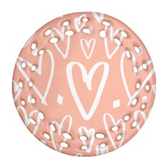 Coral Pattren With White Hearts Ornament (round Filigree) by alllovelyideas