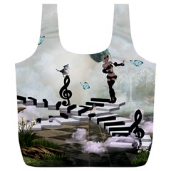 Cute Fairy Dancing On A Piano With Butterflies And Birds Full Print Recycle Bag (xl) by FantasyWorld7