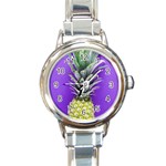 Pineapple Purple Round Italian Charm Watch