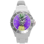 Pineapple Purple Round Plastic Sport Watch (L)