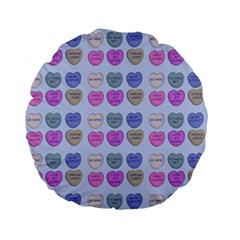 Valentine Hearts Blue Standard 15  Premium Flano Round Cushions by snowwhitegirl