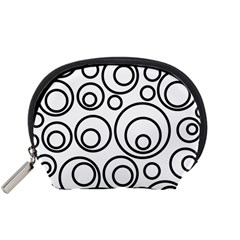 Abstract Black On White Circles Design White Accessory Pouch (small) by LoolyElzayat