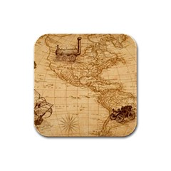 Map Discovery America Ship Train Rubber Square Coaster (4 Pack)  by Sudhe